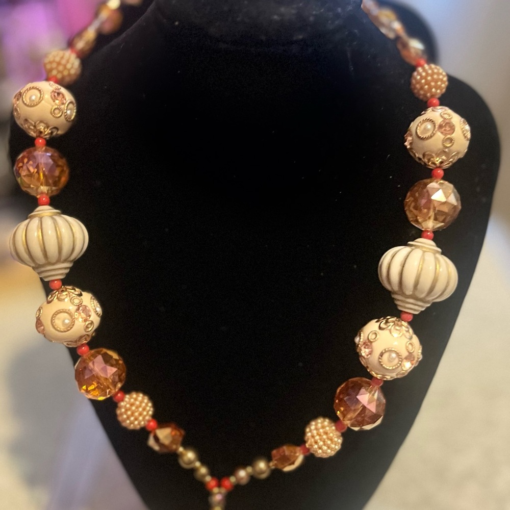 Brown and Gold Textured Bead Necklace
